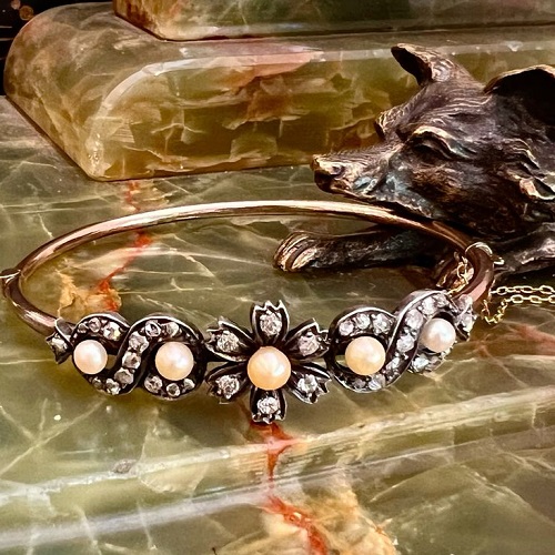 14kt estate nephrite jade and pearl bracelet