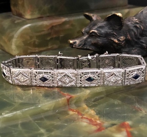 Art Deco 14kt white gold bracelet